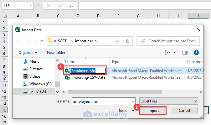 choose Excel file to import