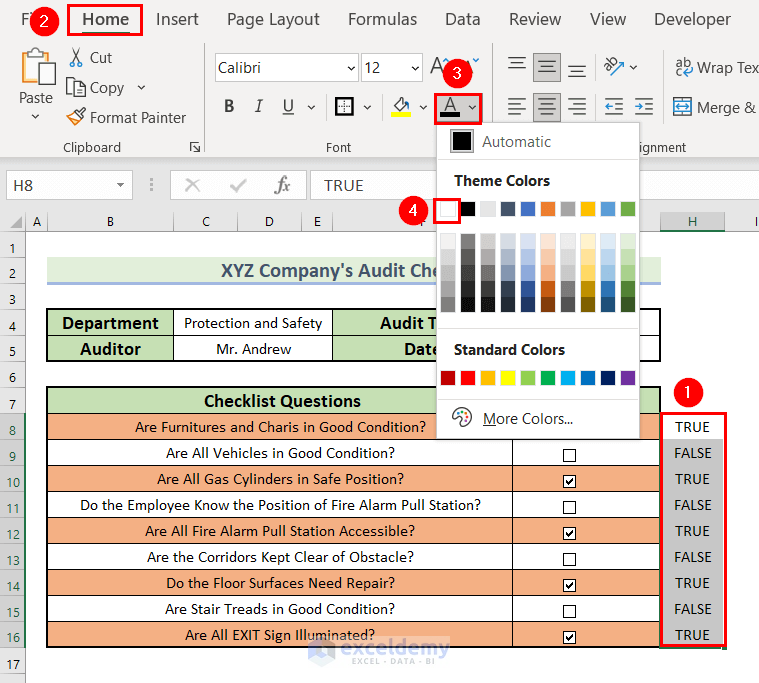 Use of White Font Color to Create an Audit Checklist in Excel