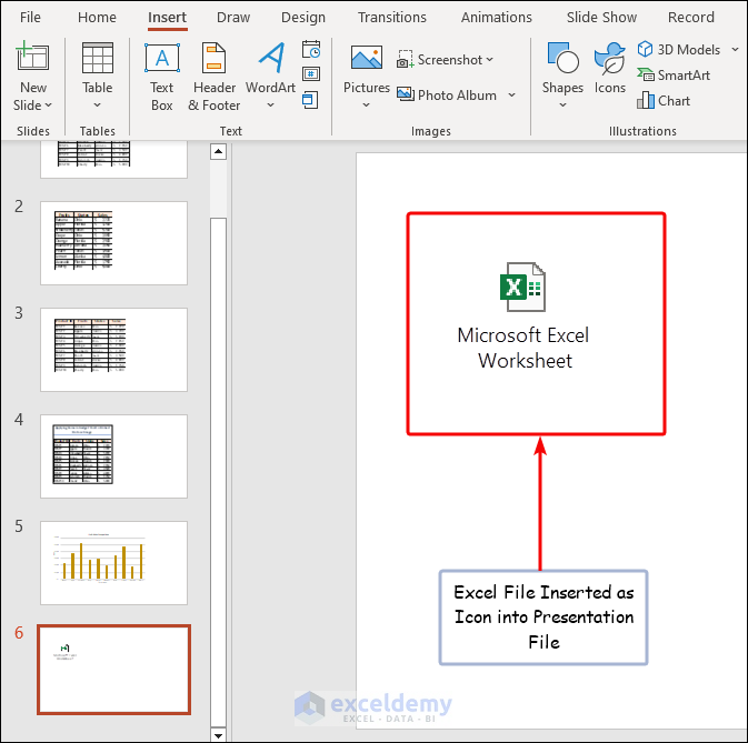 excel file inserted as an Icon in Powerpoint file