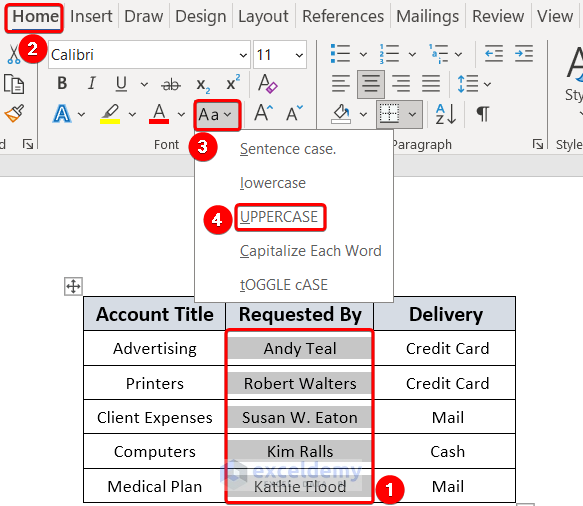 Changing Cases in Word