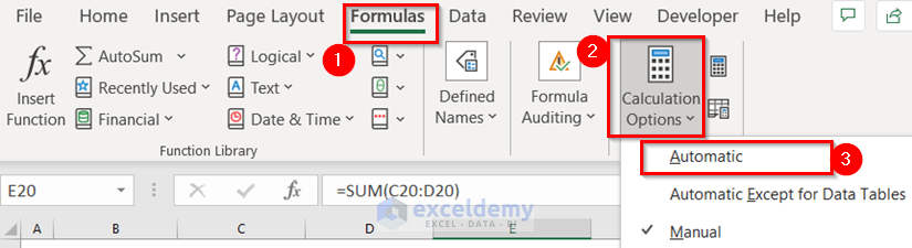 Changing Manual Calculation to Automatic as Excel Iterative Calculation not Working