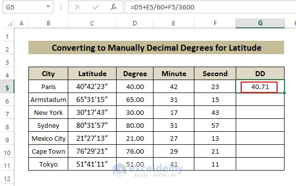 covert Latitude in Excel