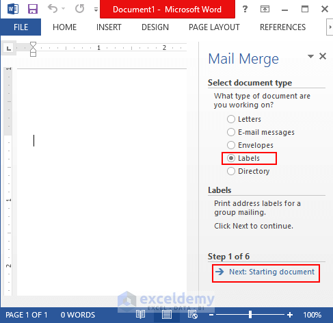 Select Labels in Word Document