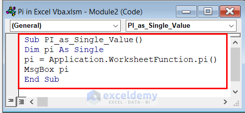 Using Single Value of Pi in Excel VBA
