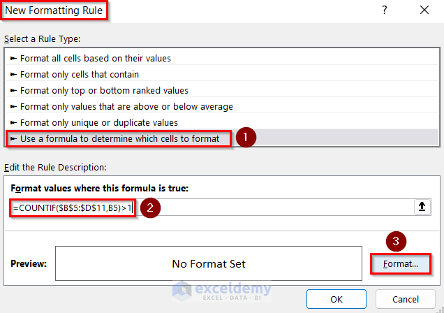 Opening New Formatting Rule Box to use COUNTIF Formula in Conditional Formatting in Excel