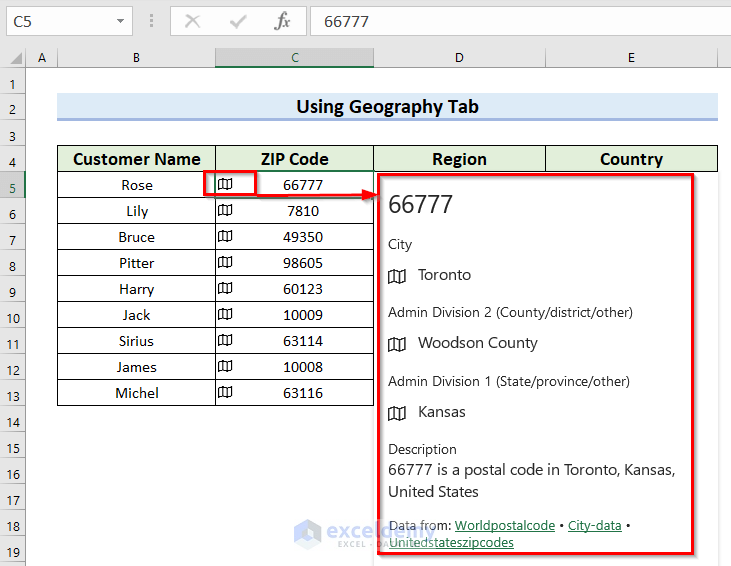 Result for Using Geographic Data Type to Map Data by ZIP Code