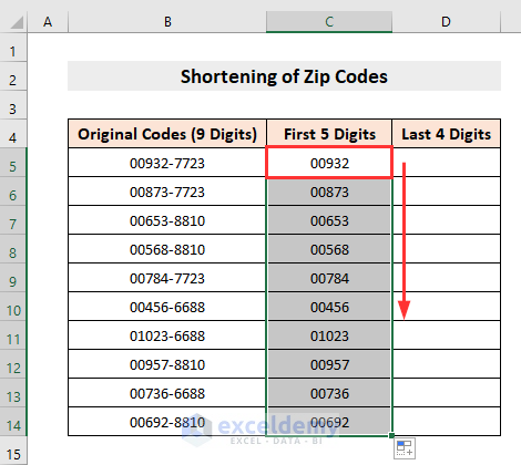dragging for all the cells to format Zip Code