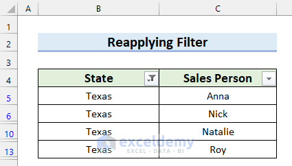 Reapplying Filter When Excel Filter is Not Working After Certain Row