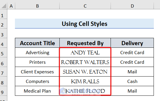 Output after Changing Cell Styles