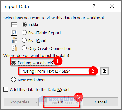 Import Data Dialog Box to Edit CSV File in Excel