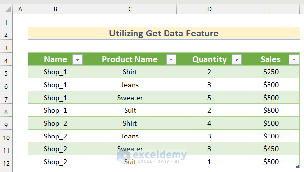 Create Table from Multiple Sheets in Excel