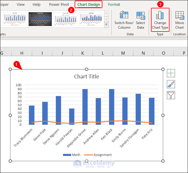 selecting chart and changing chart style