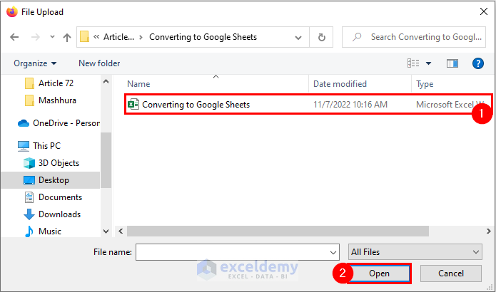 File Upload Dialog Box to Convert Excel to Google Sheets Automatically