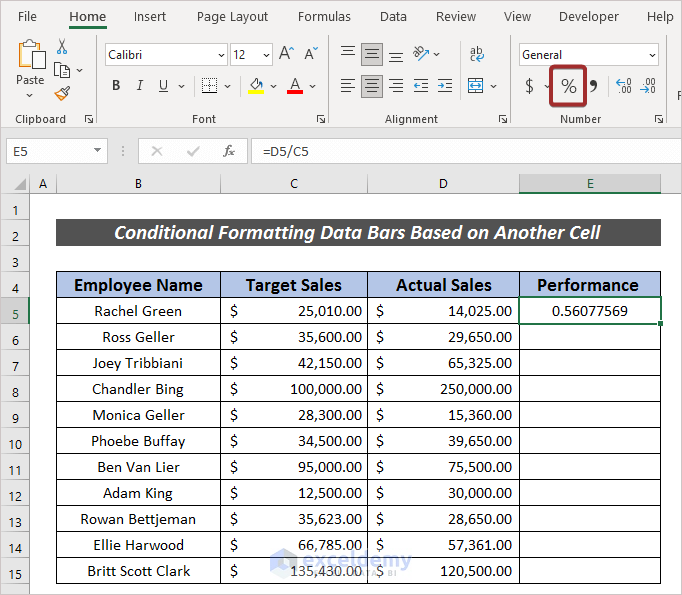 Excel Conditional Formatting Data Bars Based on Another Cell