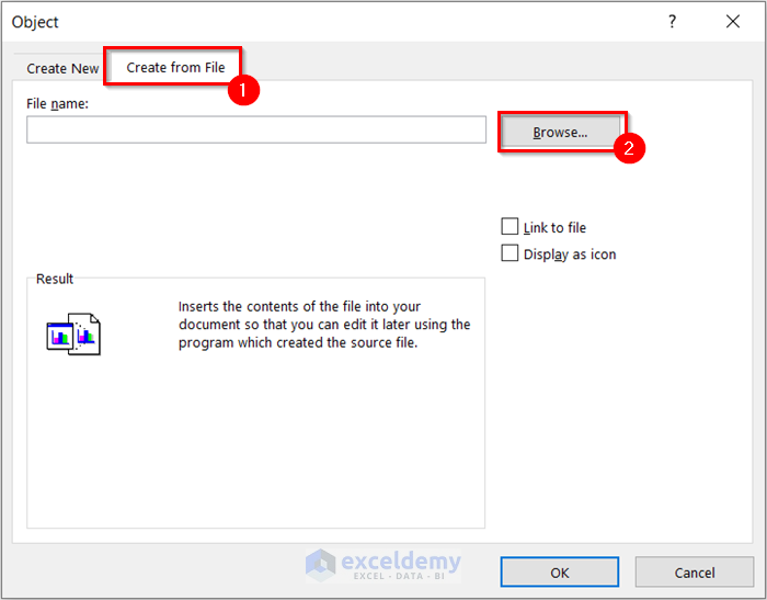 Object Dialog Box to Attach PDF file in Excel