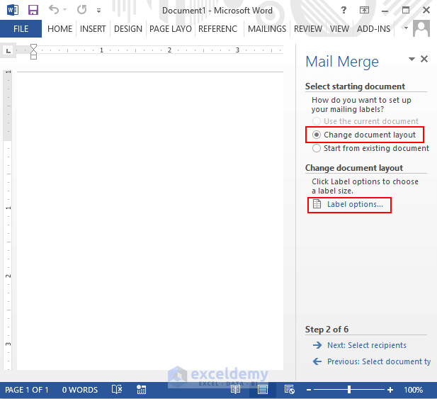Change document layout in mail merge