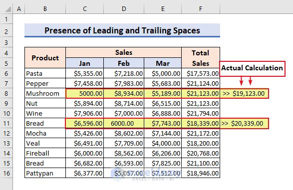4.1-Excel formulas not calculating automatically due to leading or trailing spaces