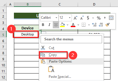 Use of Context Menu Bar to Copy Data Validation in Excel