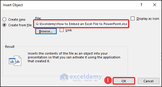 Inserting exel file as object in powerpoint 