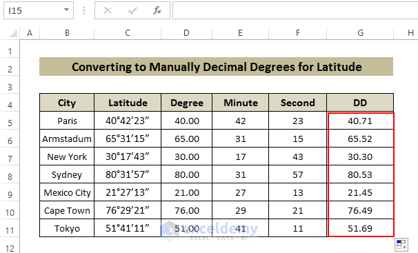 convert Latitude in Excel