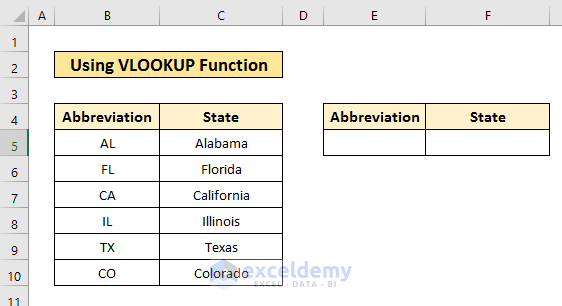 Convert State Abbreviation to Name in Excel(Vlookup)