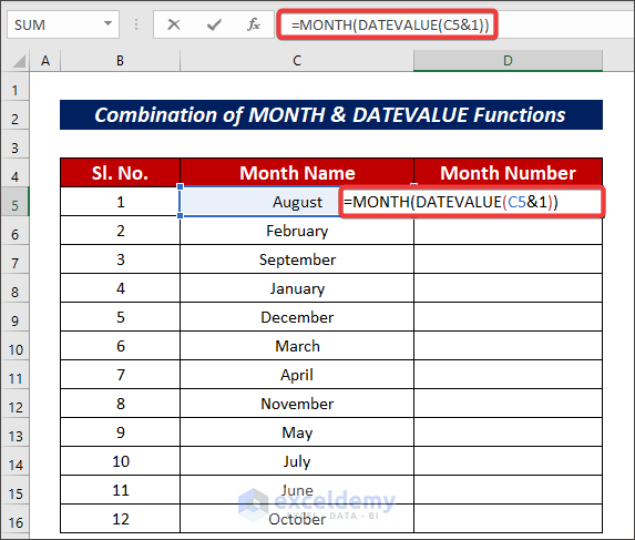 Combine MONTH & DATEVALUE Functions 