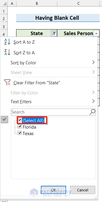 Select All to See All the Data When Excel Filter is Not Working After Certain Row