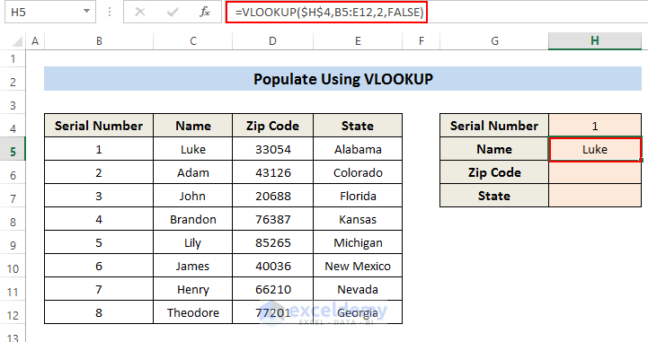 Populate Excel with VLOOKUP