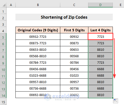 dragging for other cells to format zip code