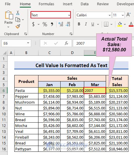 6-Cell value is formatted as Text