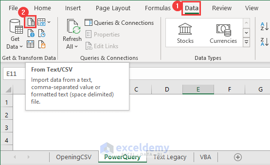 select From Text/CSV in Data tab
