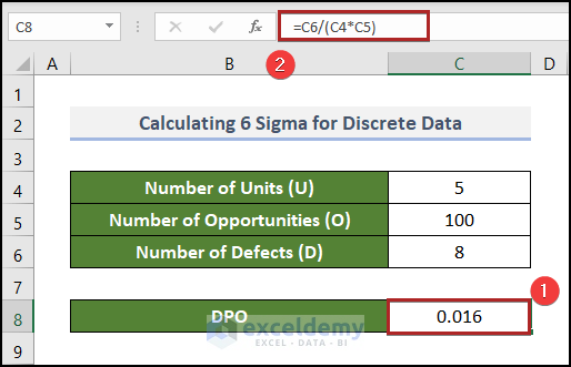 Cálculo DPO para obtener 6 sigma en Excel