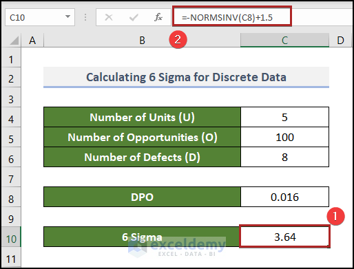 6 sigma calculation in excel