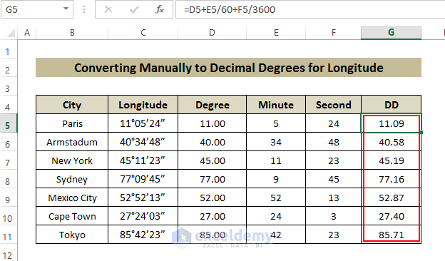 Longitude to Decimal Degrees