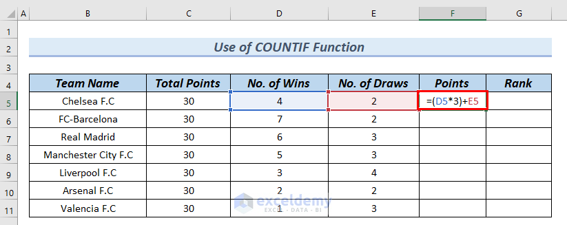 Calculating Points to create a league table in excel