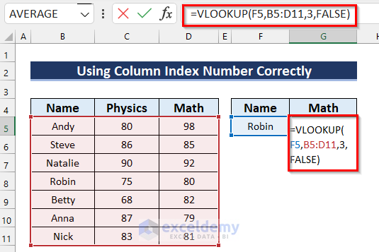 Use Column Index Number Correctly When Vlookup Not Returning Correct Value