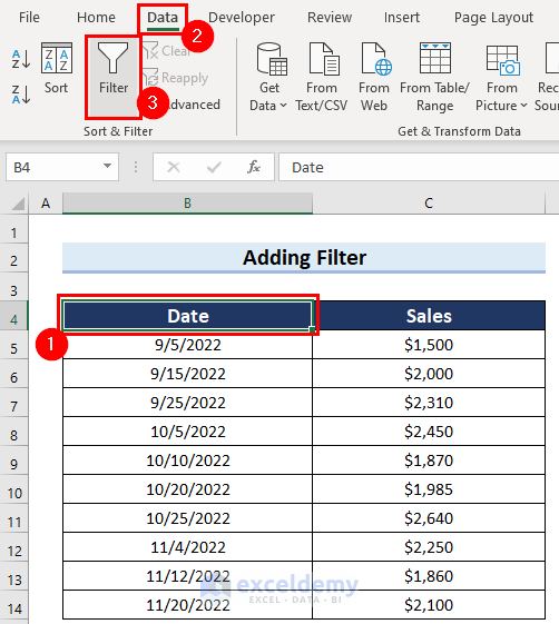 Agregar filtro para cambiar el rango de fechas en el gráfico de Excel