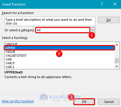 Selecting UPPER Function