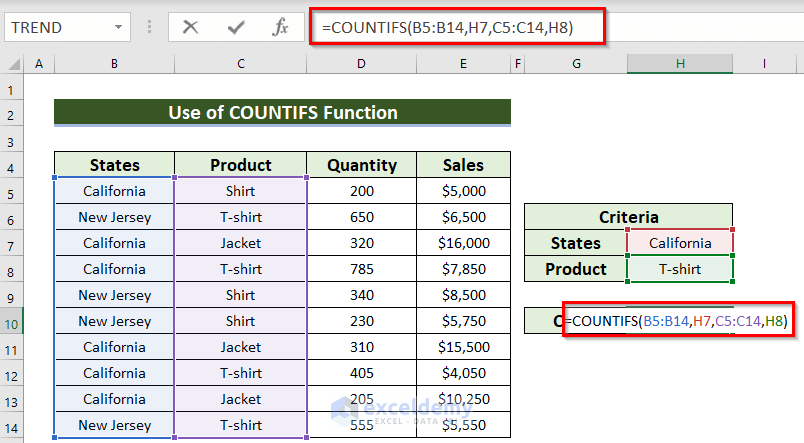 Use of COUNTIFS Function with Multiple Columns