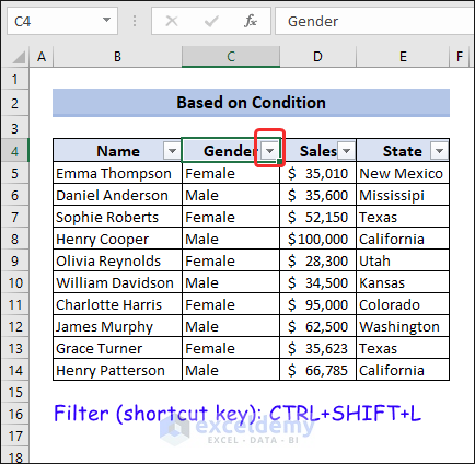 Filter shortcut in Excel