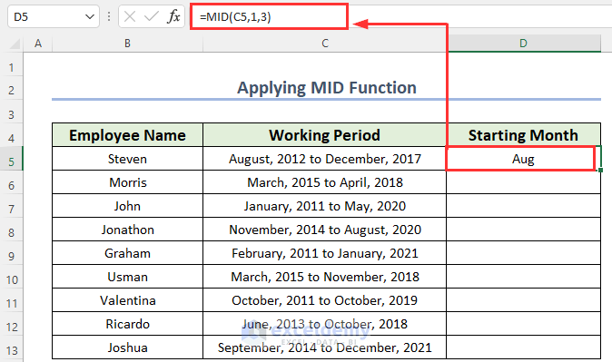 Using MID Function to Truncate Text in Excel