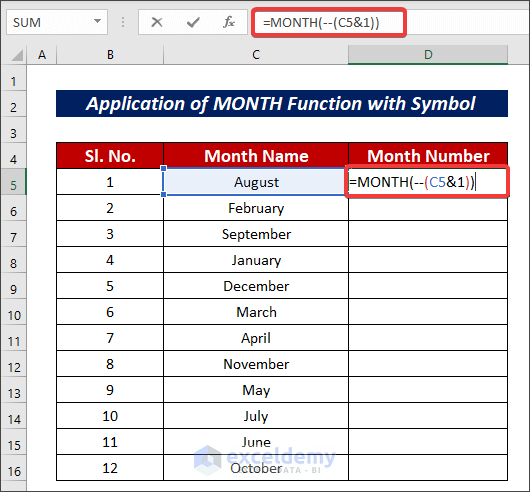 Apply MONTH Function with Symbol