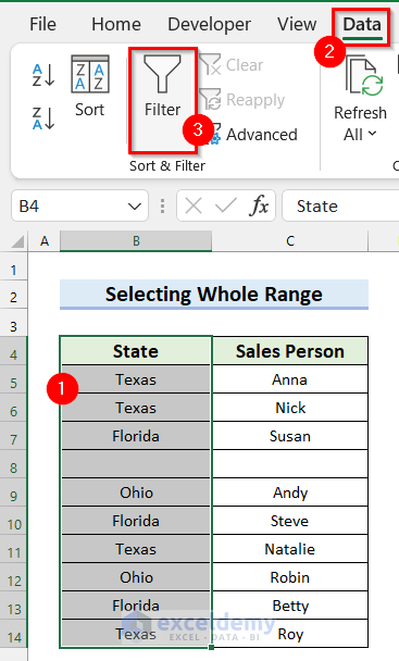 Selecting Whole range Then Adding Filter when It is Not Working in Excel