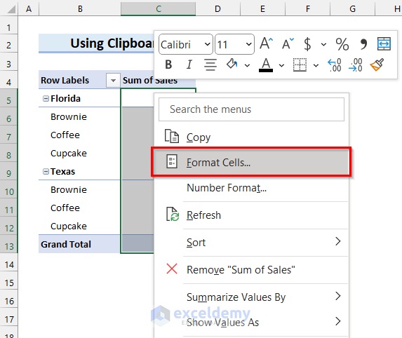 Format Pivot Table in Excel to Copy and Paste Values with Formatting