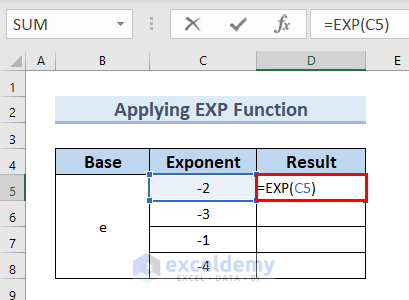 Applying EXP Function to Use Negative Exponents in Excel
