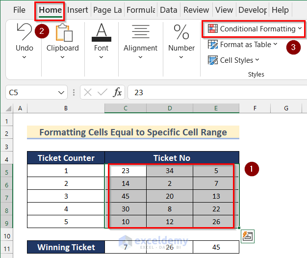 COUNTIF Formula to Format Cells Equal to Specific Cell Range in Excel