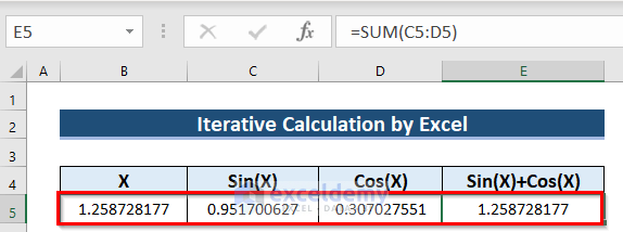 Result of Enabling Iterative Calculation from Excel Options