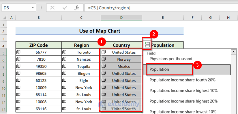 Use of Filled Map Chart for ZIP Code in Excel