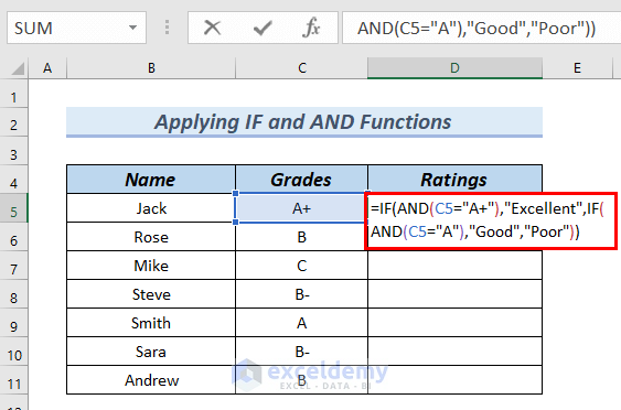 Use of IF and AND Functions to create a nested formula