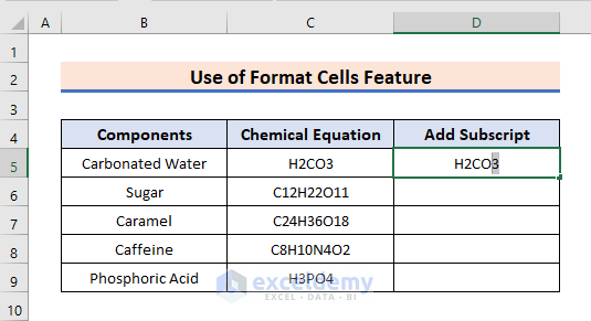 Format Cells in Excel to Add Subscript